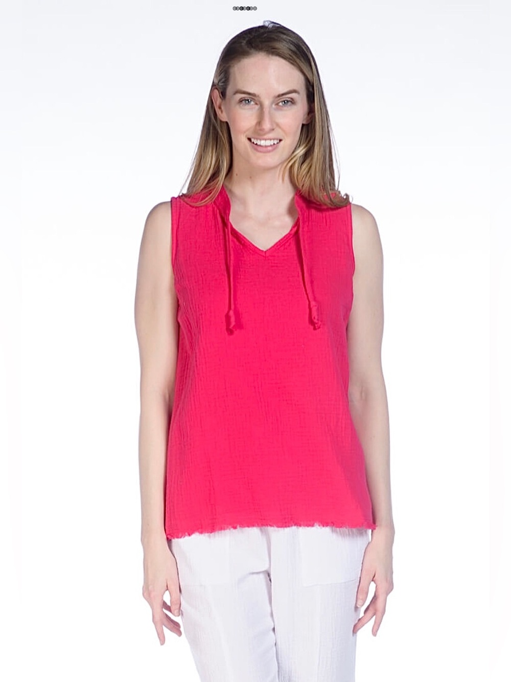 DKR Apparel Bubble Gauze Notch Collar Tank Top-Fuchsia